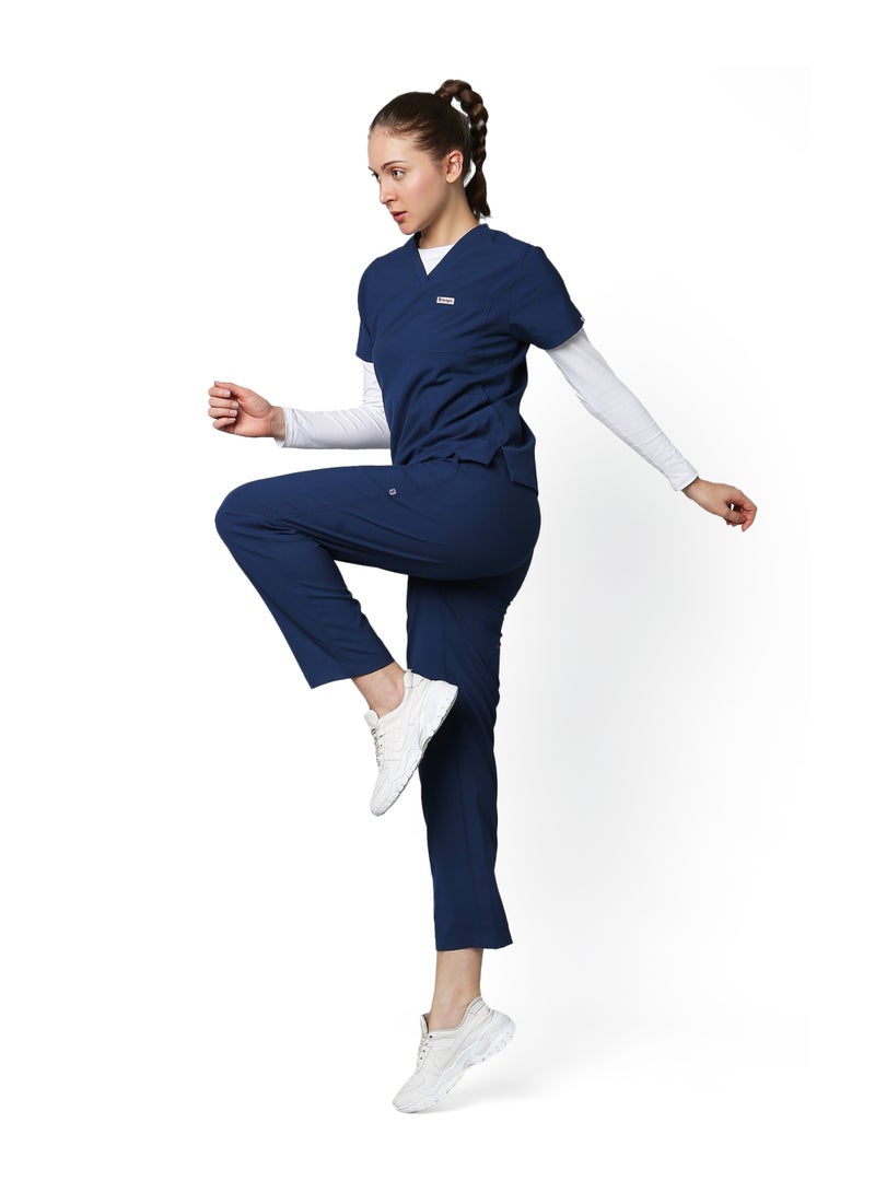 KNYA Ecoflex Women's Scrub suit | 5 Pocket | 4 Way stretch | Athleisure Work Wear |For Doctors(L, NAVY BLUE) - Image 1
